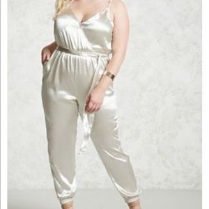 NWT F21+ Satin Silver Jumpsuit